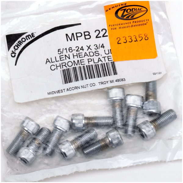 CHROME PLATED ALLEN HEAD SCREWS ASSORTMENT (1) 10pck Chrome allen screws 5/16-24x3/