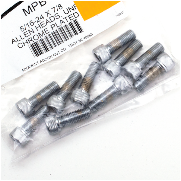 CHROME PLATED ALLEN HEAD SCREWS ASSORTMENT (1) 10pck Chrome allen screws 5/16-24x7/