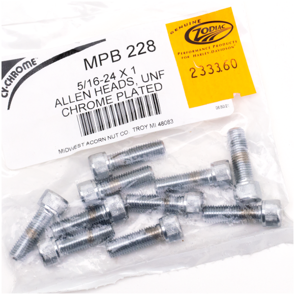 CHROME PLATED ALLEN HEAD SCREWS ASSORTMENT (1) 10pck Chrome allen screws 5/16-24x1