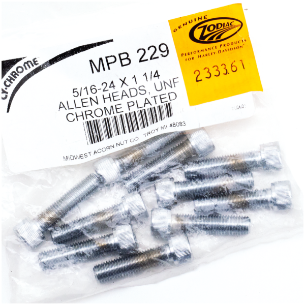 CHROME PLATED ALLEN HEAD SCREWS ASSORTMENT (1) 10pck Chrome allen screws 5/16-24x1-