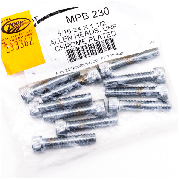 CHROME PLATED ALLEN HEAD SCREWS ASSORTMENT (1) 10pck Chrome allen screws 5/16-24x1-