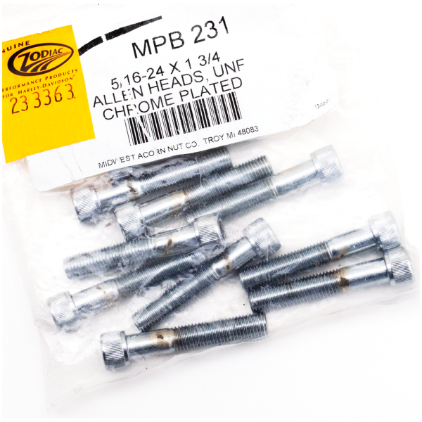 CHROME PLATED ALLEN HEAD SCREWS ASSORTMENT (1) 10pck Chrome allen screws 5/16-24x1-