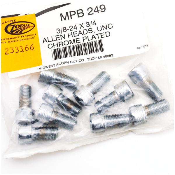 CHROME PLATED ALLEN HEAD SCREWS ASSORTMENT (1) 10pck Chrome allen screws 3/8-24x0.750