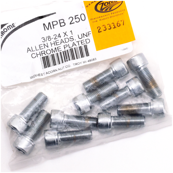 CHROME PLATED ALLEN HEAD SCREWS ASSORTMENT (1) 10pck Chrome allen screws 3/8-24x1.000