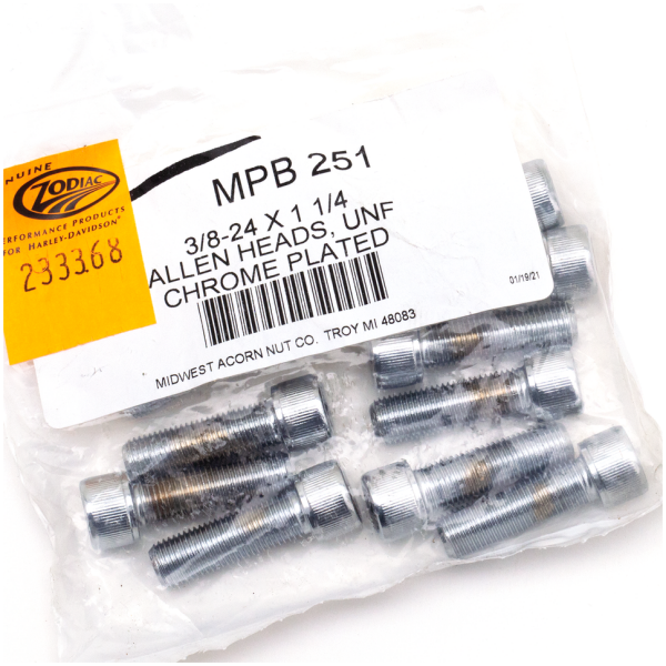 CHROME PLATED ALLEN HEAD SCREWS ASSORTMENT (1) 10pck Chrome allen screws 3/8-24x1.250