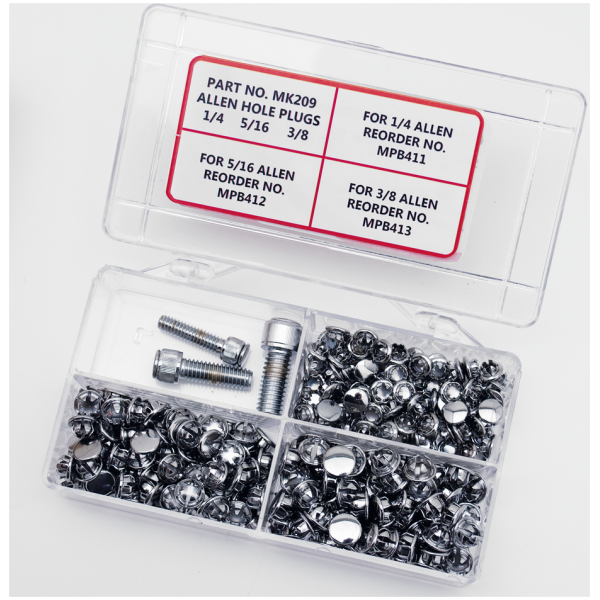 ASSORTMENT TRAY ALLEN HOLE PLUGS Ass tray chrome hole plugs for allen scr