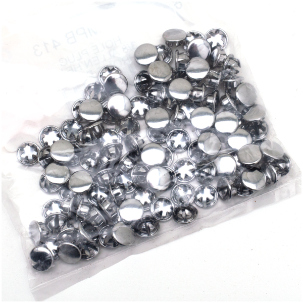 ASSORTMENT TRAY ALLEN HOLE PLUGS 100pck Allen hole plugs 3/8 chrome