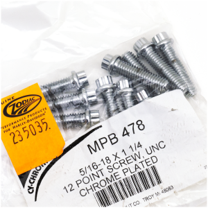 CHROME PLATED 12 POINT BOLT ASSORTMENT TRAY 10pck 12-point bolts,5/16-18 x 1 1/4"