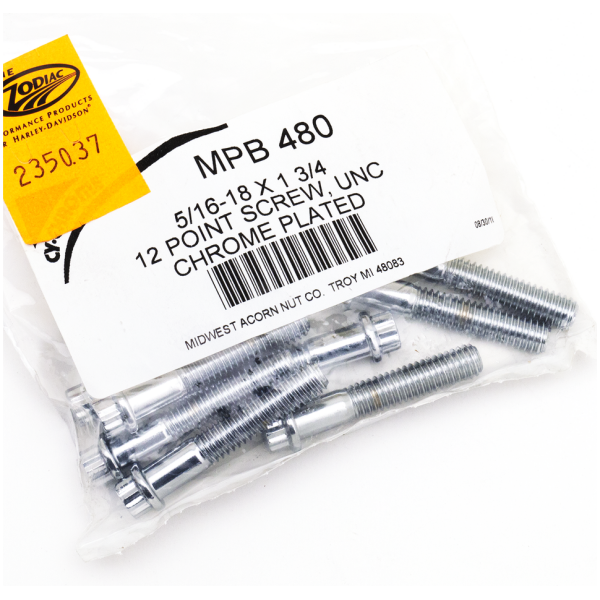 CHROME PLATED 12 POINT BOLT ASSORTMENT TRAY 10pck 12-point bolts,5/16-18 x 1 3/4"