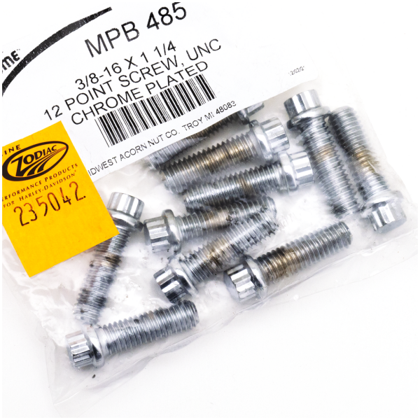 CHROME PLATED 12 POINT BOLT ASSORTMENT TRAY 10pck 12-point bolts,3/8-16 x 1 1/4"