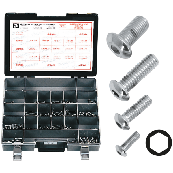CHROME PLATED BUTTON HEAD ALLEN SCREWS ASSORTMENT 10pck Button head screws 3/8-24x3/4 UNF