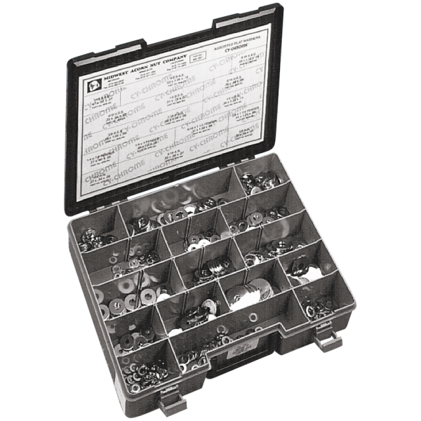 Ass.tray flat washers chr.16 sizes