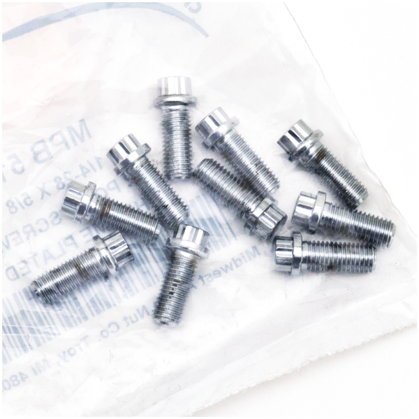 CHROME PLATED 12 POINT BOLT ASSORTMENT TRAY 10pck 12-point screw 1/4-28x5/8", UNF