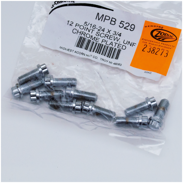CHROME PLATED 12 POINT BOLT ASSORTMENT TRAY 10pck 12-point screw 5/16-24x3/4", UNF