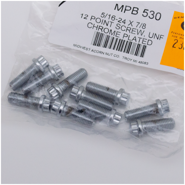 CHROME PLATED 12 POINT BOLT ASSORTMENT TRAY 10pck 12-point screw 5/16-24x7/8", UNF