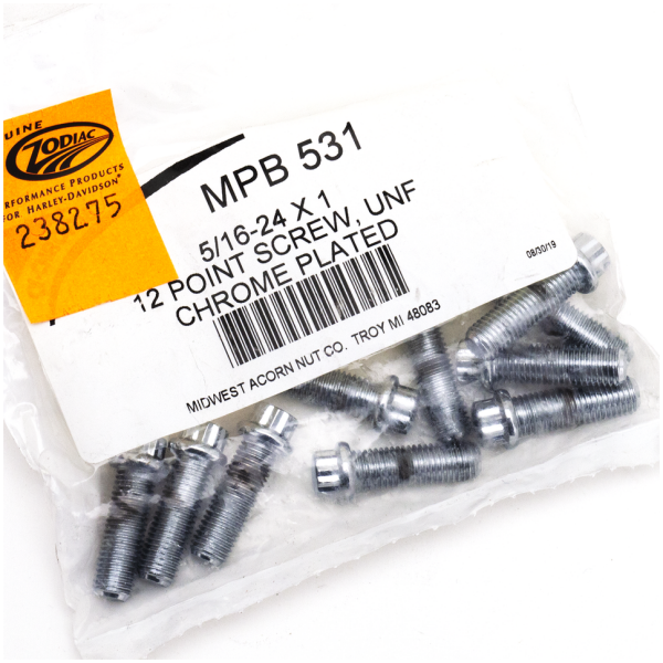 CHROME PLATED 12 POINT BOLT ASSORTMENT TRAY 10pck 12-point screw 5/16-24x1", UNF