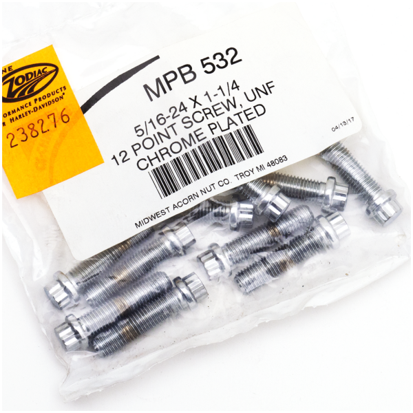 CHROME PLATED 12 POINT BOLT ASSORTMENT TRAY 10pck 12-point screw 5/16-24x1 1/4", UNF