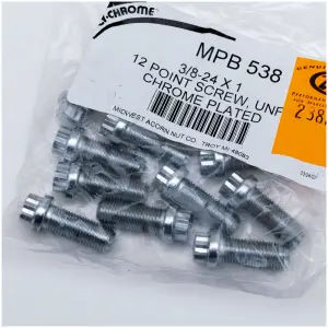 CHROME PLATED 12 POINT BOLT ASSORTMENT TRAY 10pck 12-point screw 3/8-24x1", UNF