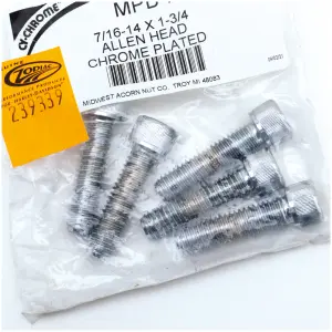 CHROME PLATED 7/16'' UNC ALLEN HEAD SCREW ASSORTMENT 5pck Chr.Allen head screws 7/16-14x1.75"