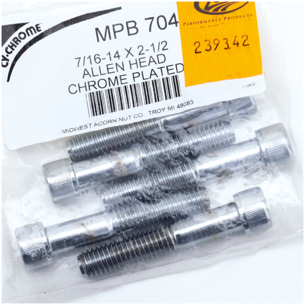 CHROME PLATED 7/16'' UNC ALLEN HEAD SCREW ASSORTMENT 5pck Chr.Allen head screws 7/16-14x2.5"