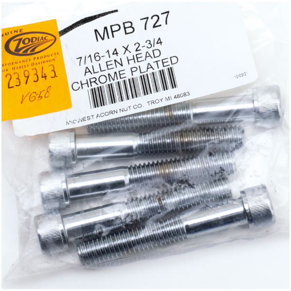 CHROME PLATED 7/16'' UNC ALLEN HEAD SCREW ASSORTMENT 5pck Chr.Allen head screws 7/16-14x2.75"