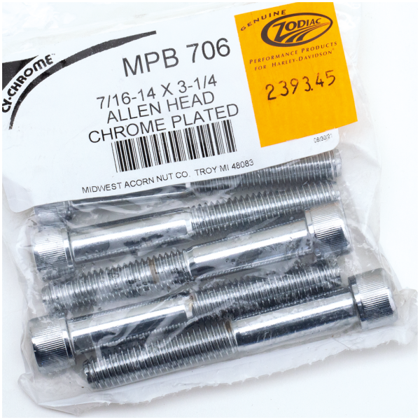 CHROME PLATED 7/16'' UNC ALLEN HEAD SCREW ASSORTMENT 5pck Chr.Allen head screws 7/16-14x3.25"