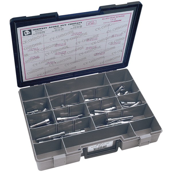 CHROME PLATED 1/2'' UNC ALLEN HEAD SCREW ASSORTMENT Ass.Tray Chrome Allen head screws 1/2UNC