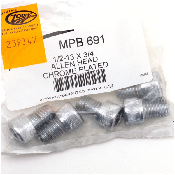 CHROME PLATED 1/2'' UNC ALLEN HEAD SCREW ASSORTMENT 5pck Chrome Allen screws 1/2-13x3/4"