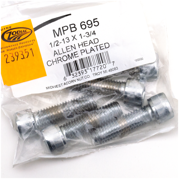 CHROME PLATED 1/2'' UNC ALLEN HEAD SCREW ASSORTMENT 5pck Chrome Allen screws 1/2-13x1 3/4"