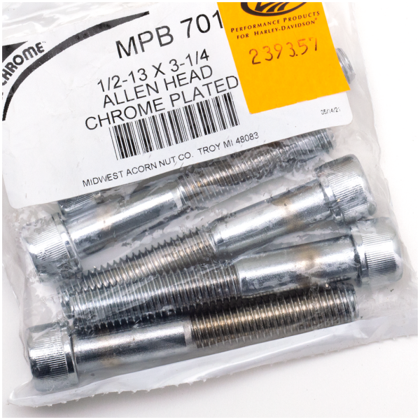 CHROME PLATED 1/2'' UNC ALLEN HEAD SCREW ASSORTMENT 5pck Chrome Allen screws 1/2-13x3 1/4"