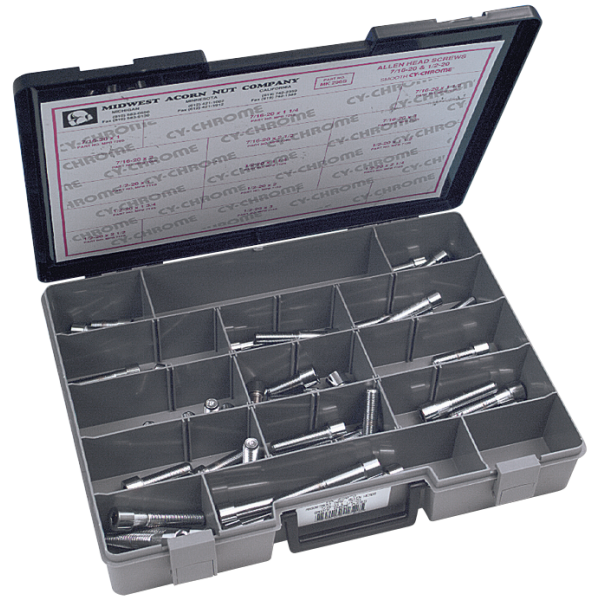 CHROME PLATED UNF ALLEN HEAD SCREWS ASSORTMENT TRAY Ass.Tray Chrome Allen head 7/16 & 1/2 NF