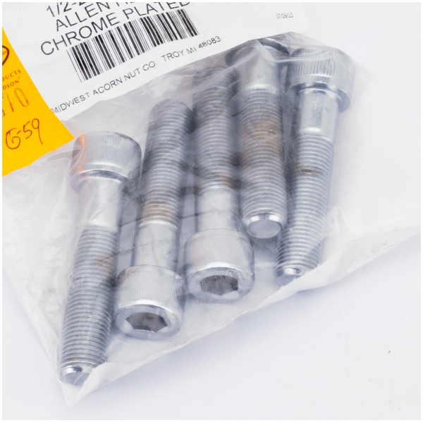 CHROME PLATED UNF ALLEN HEAD SCREWS ASSORTMENT TRAY 5pck Chrome Allen screws 1/2-20x2 1/4"
