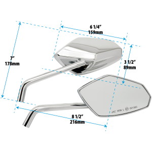 GENUINE ZODIAC E-APPROVED STREET ROD MIRRORS GZP Chr Deluxe Street Rod mirrorset