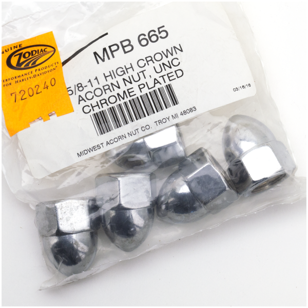 CHROME ACORN STYLE NUT ASSORTMENT 5pck Chrome Acorn nuts 5/8-11 UNC