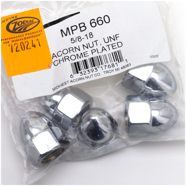 CHROME ACORN STYLE NUT ASSORTMENT 5pck Chrome Acorn nuts 5/8-18 UNF