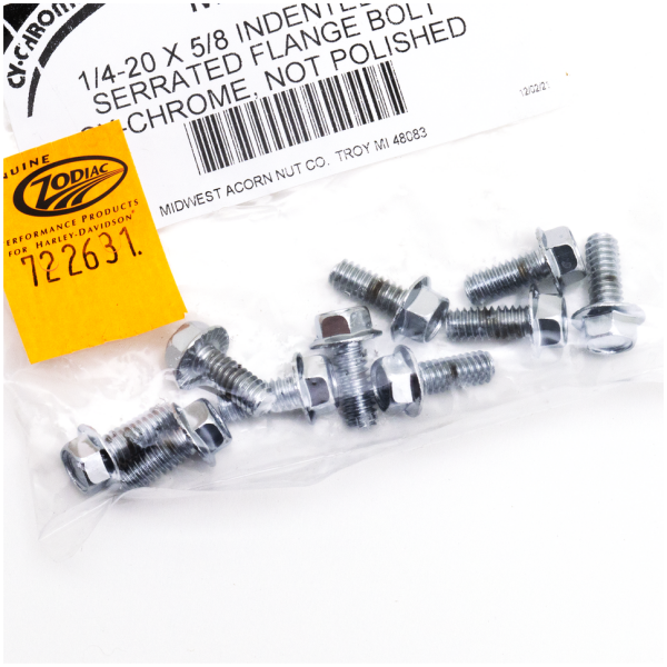 CHROME PLATED INDENTED HEX SERRATED FLANGE BOLTS ASSORTMENT 10Pck Ind. Hex Serr. Flange 1/4-20x5/8"