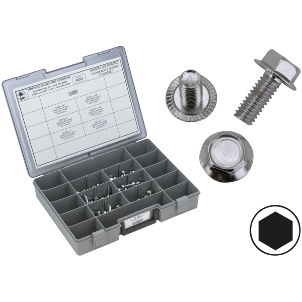 CHROME PLATED INDENTED HEX SERRATED FLANGE BOLTS ASSORTMENT 10Pck Ind. Hex Serr. Flange 5/16-18x1"