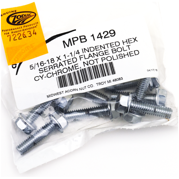 CHROME PLATED INDENTED HEX SERRATED FLANGE BOLTS ASSORTMENT 10Pck Ind. Hex Serr. Flng 5/16-18x1 1/4"