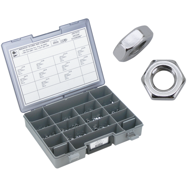 CHROME JAM NUTS ASSORTMENT Assortment tray Jam Nuts UNC/UNF