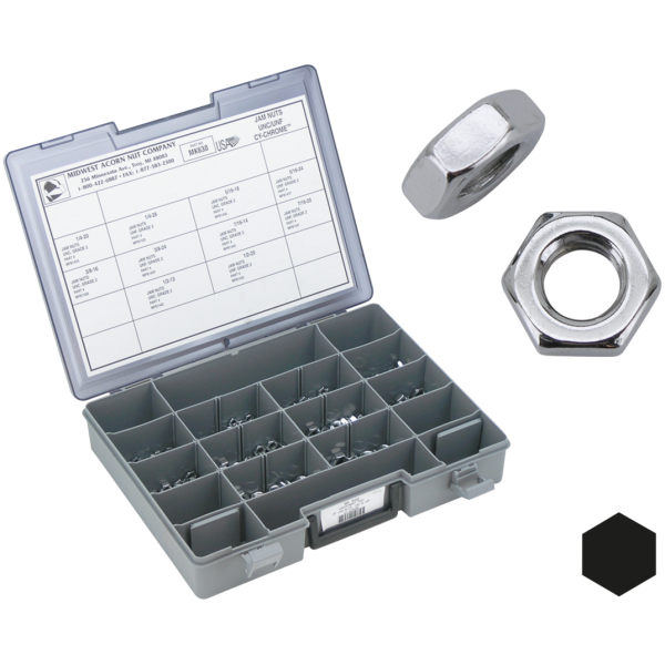CHROME JAM NUTS ASSORTMENT 10Pck Jam Nut 1/4-28, UNF