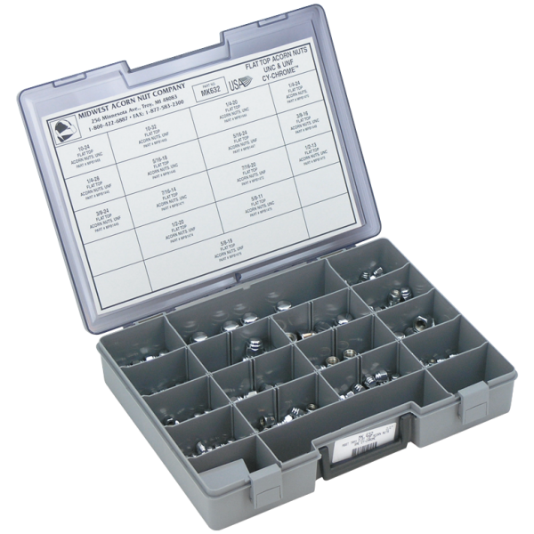 FLAT TOP ACORN NUTS ASSORTMENT Ass. tray Flat Top Acorn Nuts UNC/UNF