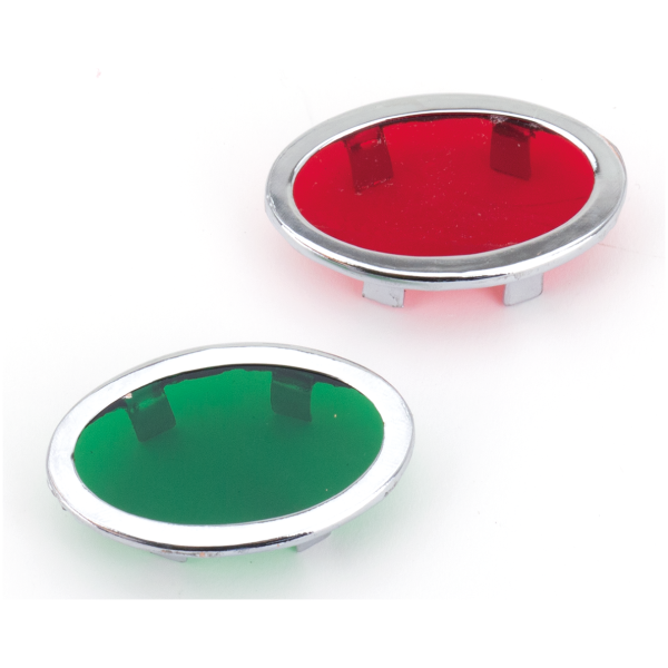 CAT-EYE DASH FOR FAT BOB TANKS window and frame, red + green cateye das