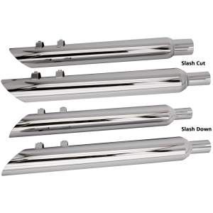 SLIP-ON MUFFLERS FOR BIG TWIN AND SPORTSTER Chr Slip-ons FLH/T95-16 Strt tip 2" baff