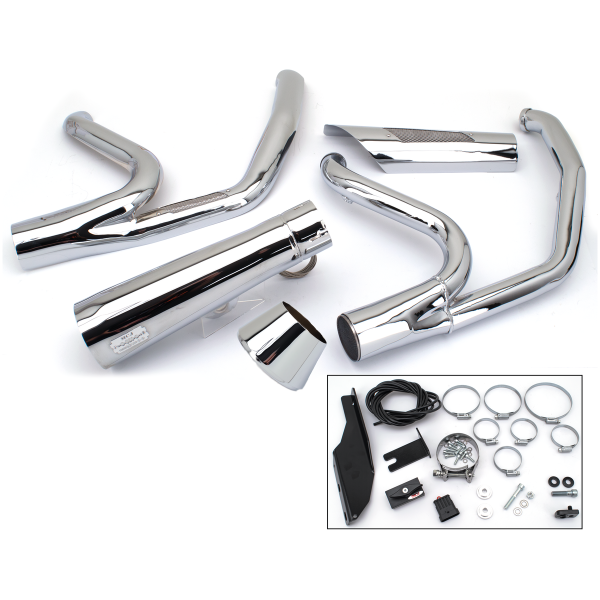 MCJ ADJUSTABLE 2-INTO-1 FOR TOURING MCJ 2-1 Shorty FLH/T14-16 Chrome