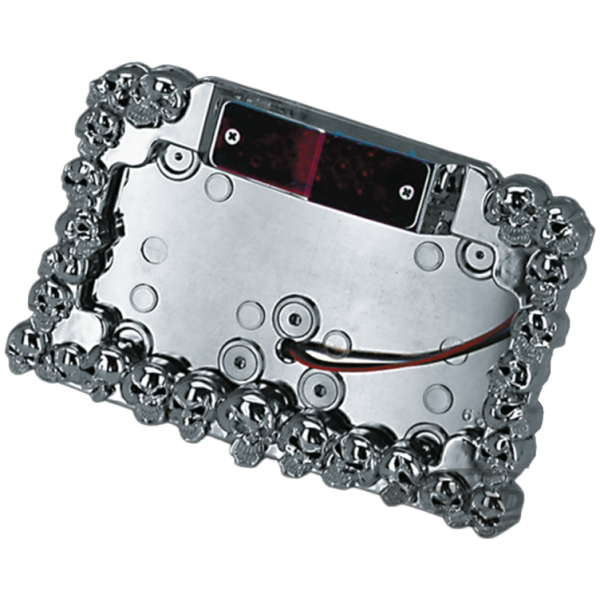 SKULL MANIAC LICENSE PLATE BRACKETS WITH LED TAILLIGHTS GZP Licenceplate LED chr/w skulls billet