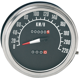 Speedo KPH, early style black face 2:1 ratio KM/H 16mm nut