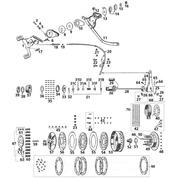 CLUTCH PARTS FOR 45CI MODELS Foot clutch pedal 45CI