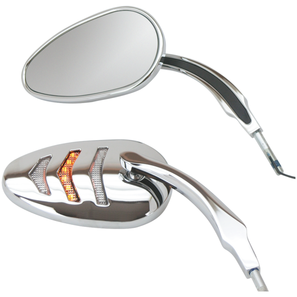 CHROME "DETONATOR" MIRRORS WITH BUILT-IN LED LIGHTS GZP Detonator Mirror set w/LED running-l