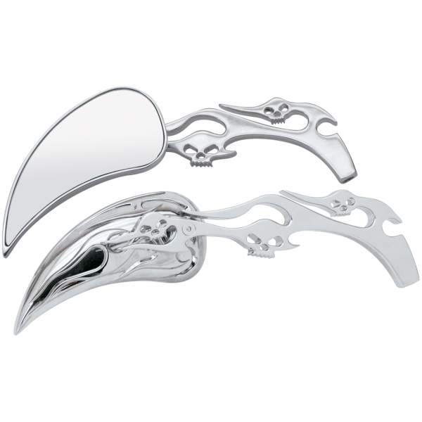 METEOR MIRROR SET WITH SKULLS AND FLAMES GZP Meteor mirrors w/skull & flame stem