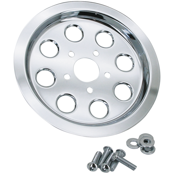 CHROME 8-HOLE REAR WHEEL BELT PULLEY INSERTS GZP Belt pulley insert 94-up 65T w/hardw